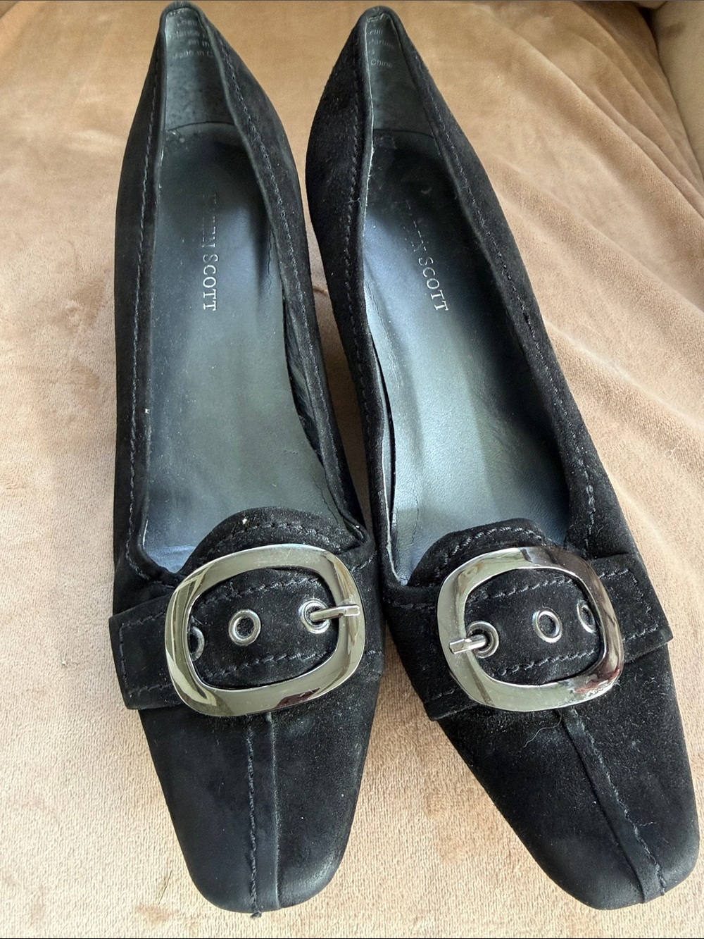 Black Suede Buckle Pumps